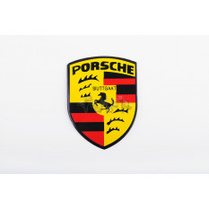 Наклейка   логотип   PORSCHE   (8x9см, алюминий)   (#3544)