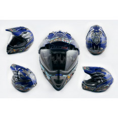 Шлем кроссовый   (mod:MX433) (с визором, size:ХXL, синий, FOUL PLUGS)   LS-2