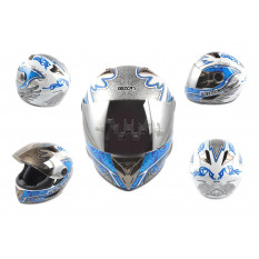 Шлем-интеграл   (mod:B-500) (size:L, бело-синий, зеркальный визор, DARK ANGEL)   BEON