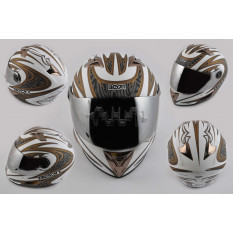 Шлем-интеграл   (mod:B-500) (size:XL, бело-серый, зеркальный визор, BLADE)   BEON