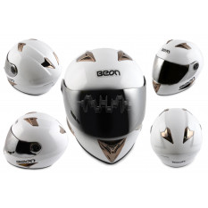 Шлем-интеграл   (mod:B-500) (size:XL, белый, зеркальный визор)   BEON