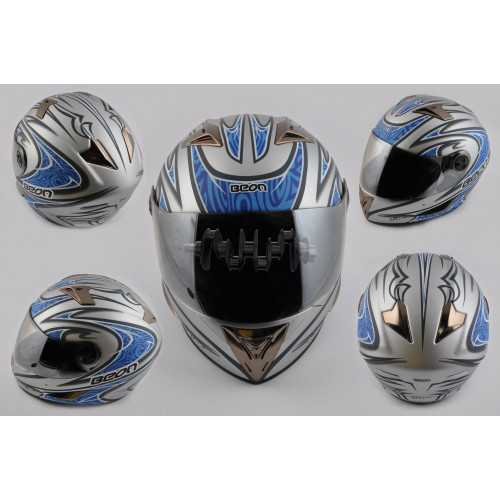 Шлем-интеграл   (mod:В-500) (size:M, синий матовый, зеркальный визор, BLADE)   BEON